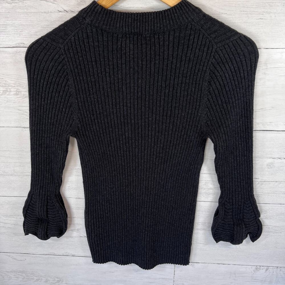 Michael Stars Sweater Womens Size Small Dark Gray Ribbed Poet Flounce Sleeve - Picture 10 of 11
